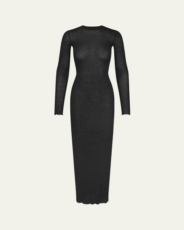 Sheer Modal Long-Sleeve Bodycon Maxi Dress